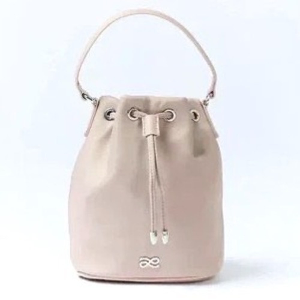 NWT House of Littlebunny Small Nylon Bucket Bag Pink Beige Crossbody Strap